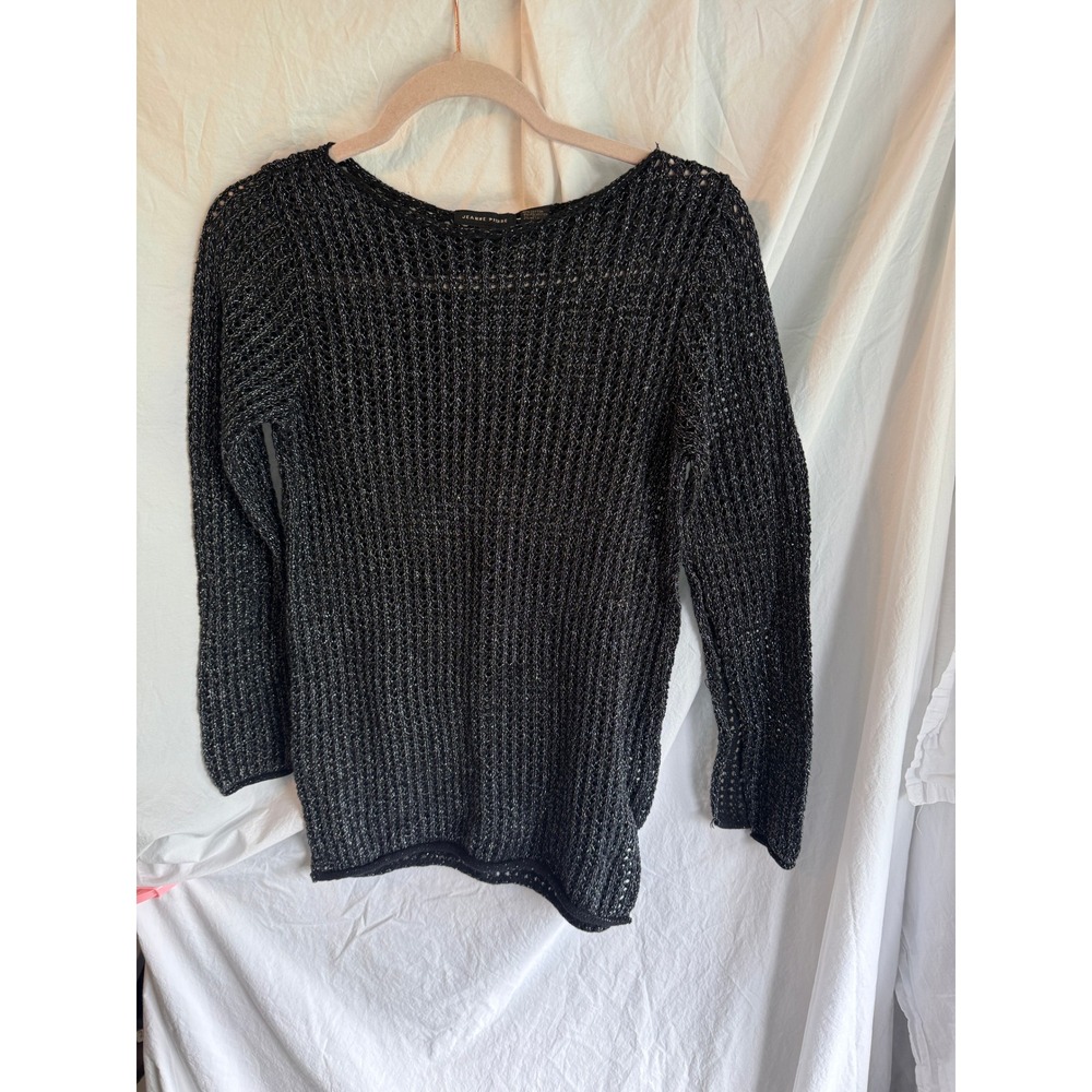 Jeanne Pierre Womens Medium Black Silver Metallic Knit Sweater Shimmer